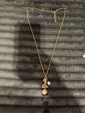 Gold-Tone Pendant Charm Necklace - Love Disc & Charms